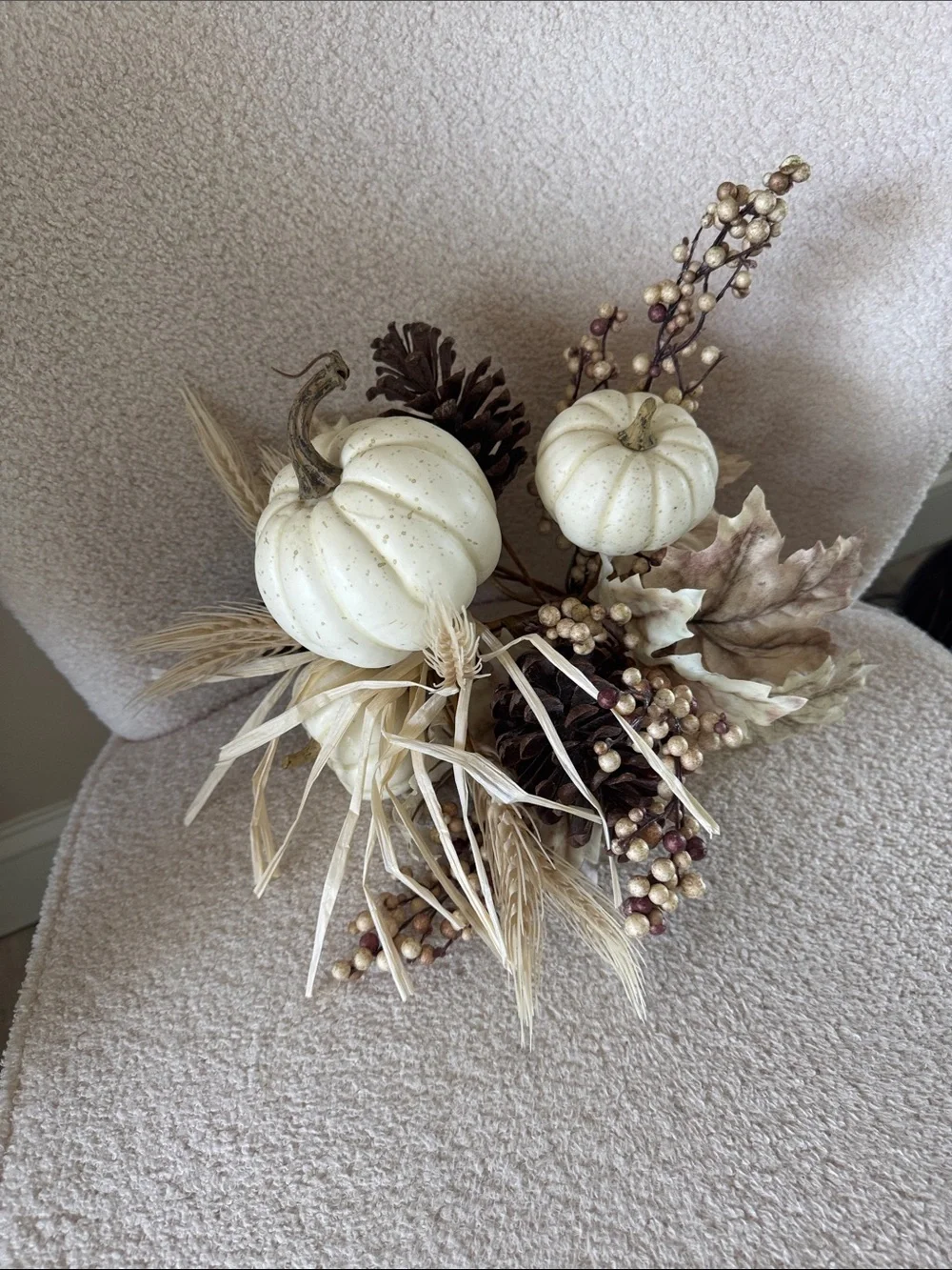 Neutral White Pumpkin Fall Arrangement - Home Accents